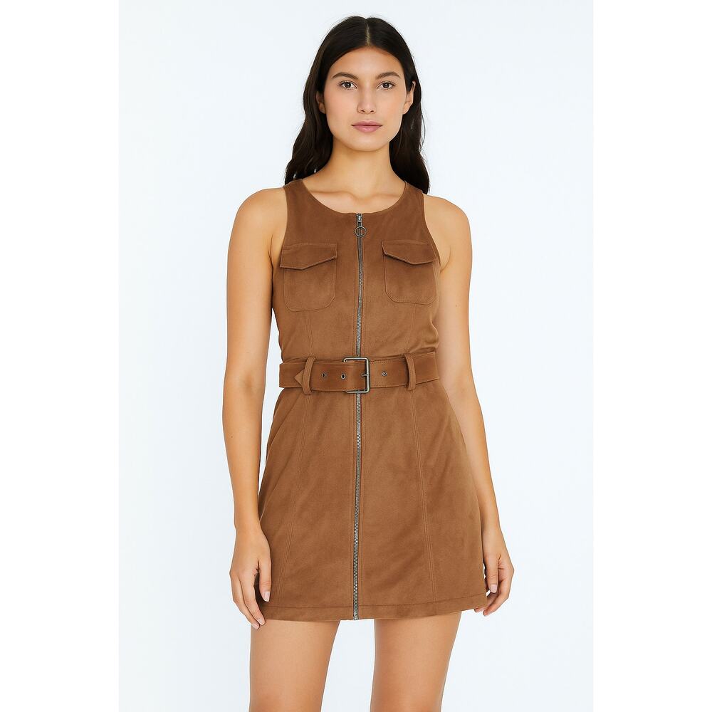 Abercrombie & Fitch Women's Brown Faux-Suede Utility Full Zip Belted Dress Sz S